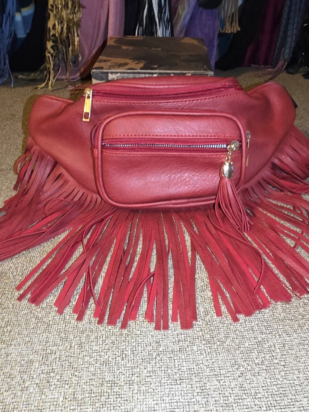 Faux Leather Red Fringe Waist bag/Fanny Pack